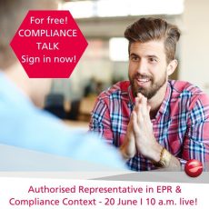 Free Compliance Talk in June: Authorised Representative in EPR and Compliance Context (Webinar | Online) Free Compliance Talk in June: Authorised Representative in EPR and Compliance Context (Webinar | Online)