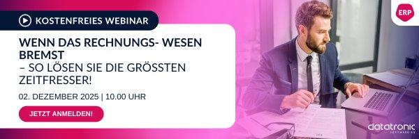 Wenn das Rechnungswesen bremst – so lösen Sie die größten Zeitfresser! (Webinar | Online) Wenn das Rechnungswesen bremst – so lösen Sie die größten Zeitfresser! (Webinar | Online)