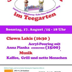 17.08.2025: Sommerfest im Teegarten – Kreativität, Musik und Begegnung in Hannover-Hainholz (Unterhaltung / Freizeit | Hannover) 17.08.2025: Sommerfest im Teegarten – Kreativität, Musik und Begegnung in Hannover-Hainholz (Unterhaltung / Freizeit | Hannover)