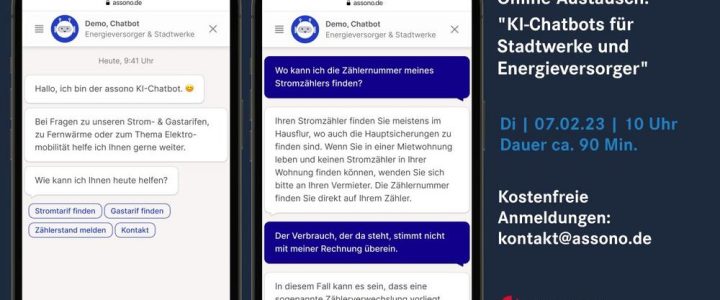 Online-Austausch: Nutzen von KI-Chatbots für Stadtwerke und Energieversorger (Vortrag | Online) Online-Austausch: Nutzen von KI-Chatbots für Stadtwerke und Energieversorger (Vortrag | Online)