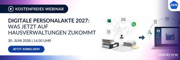 Digitale Personalakte 2027: Was jetzt auf Hausverwaltungen zukommt (Webinar | Online) Digitale Personalakte 2027: Was jetzt auf Hausverwaltungen zukommt (Webinar | Online)