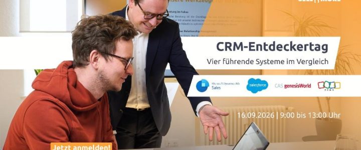 CRM-Entdeckertag: 4 führende Systeme im direkten Vergleich (Webinar | Online) CRM-Entdeckertag: 4 führende Systeme im direkten Vergleich (Webinar | Online)