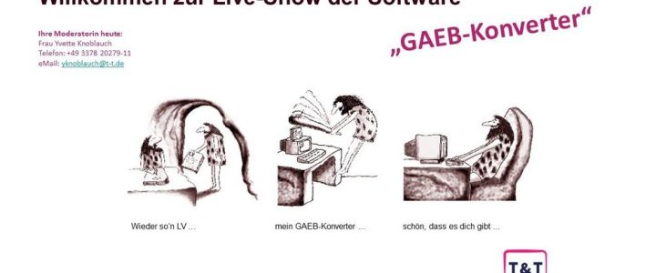 Kostenlose Online-Präsentation der Software „GAEB-Konverter“ (Webinar | Online) Kostenlose Online-Präsentation der Software „GAEB-Konverter“ (Webinar | Online)